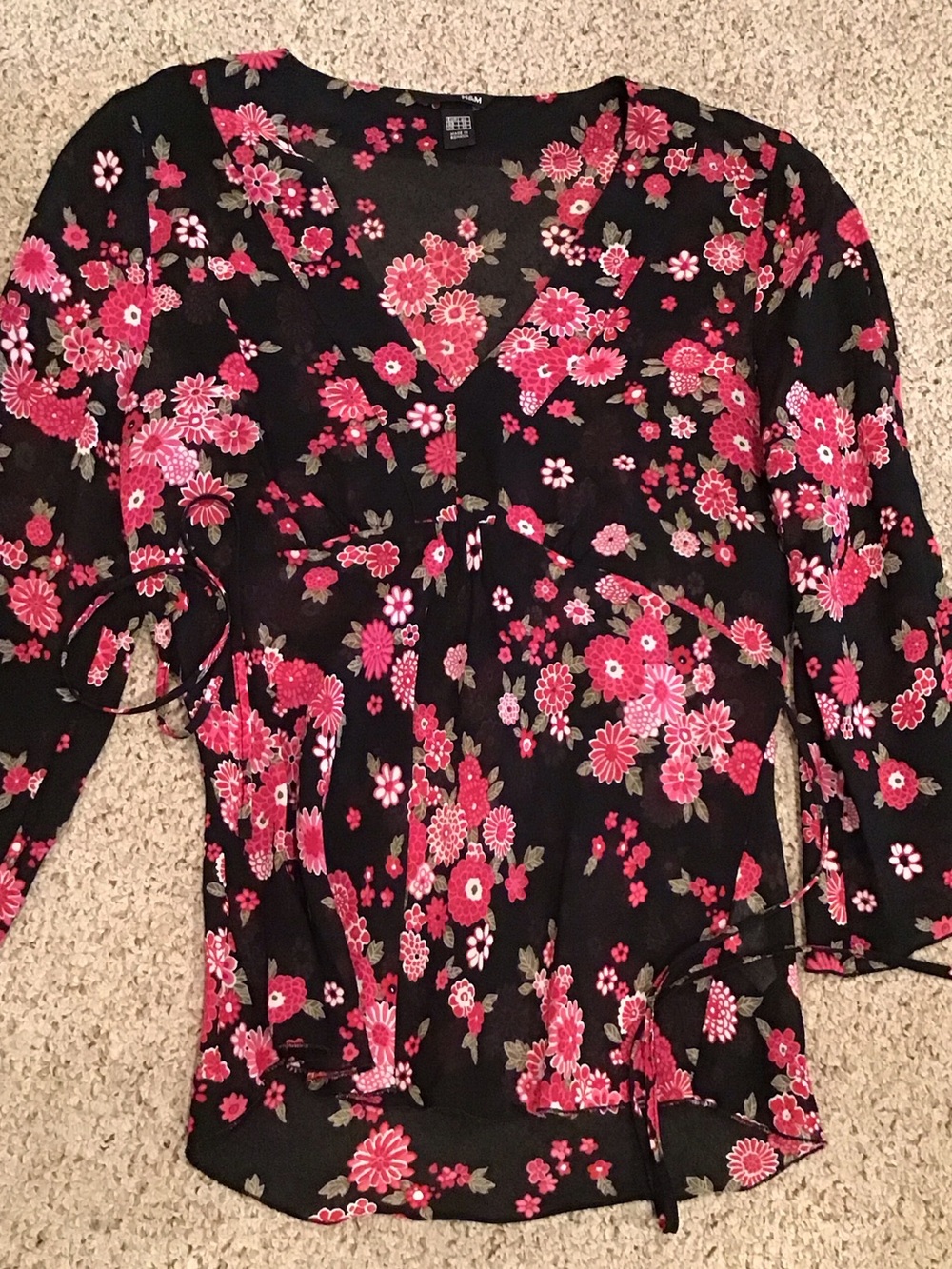 H&M sheer Blouse with Pink Floral Print